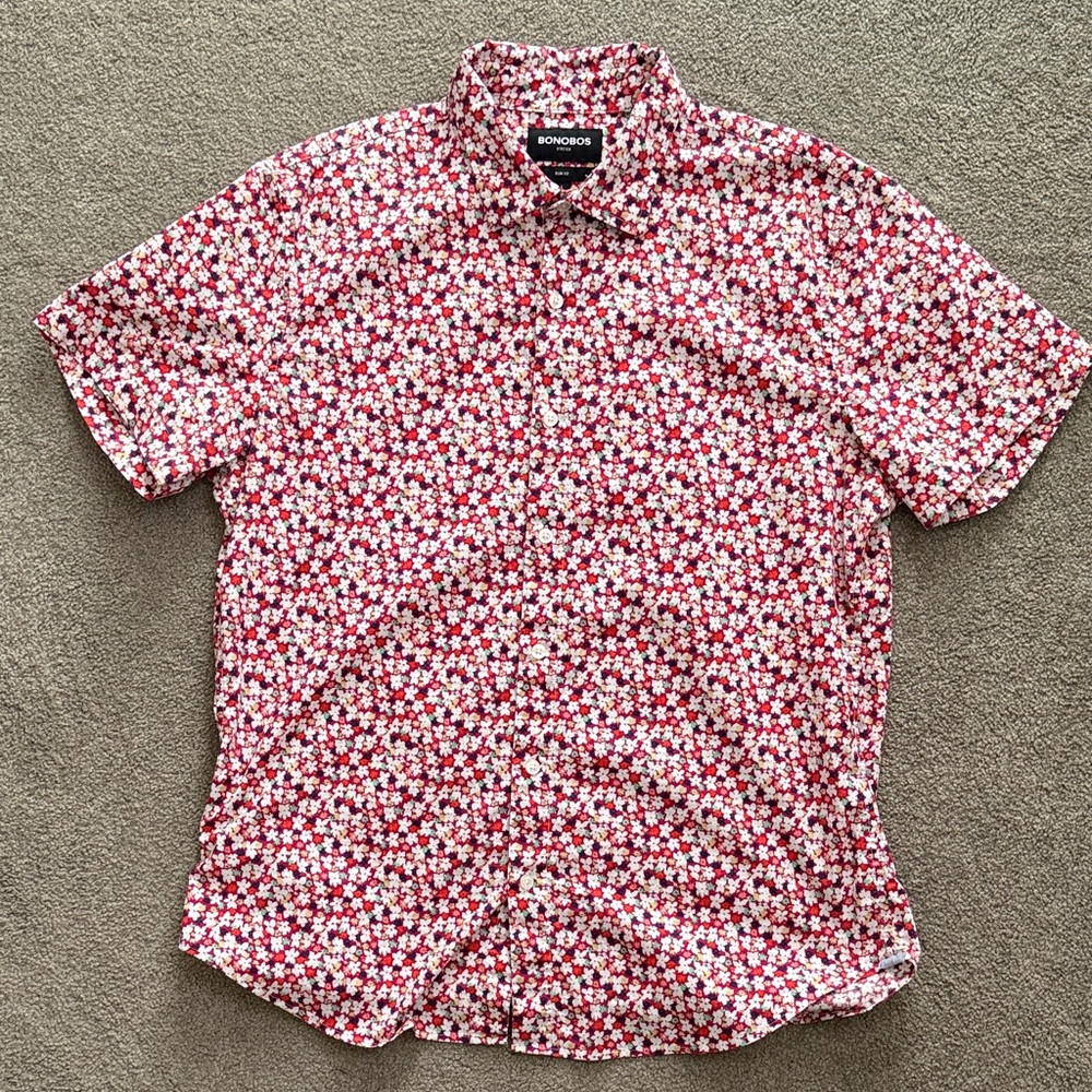 Bonobos Red and White Floral Casual Shirt - Slim Fit - Large